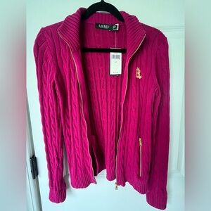 Ralph Lauren Fuchsia Cable Knit Cardigan